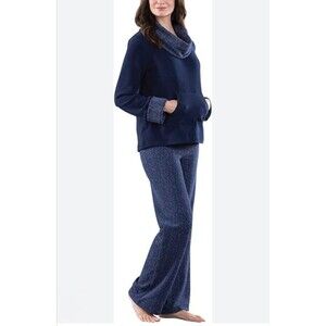 NWT Pajamagram 2-Piece Size L Cowl Neck Pajamas Super Soft Fleece Blue Lounge